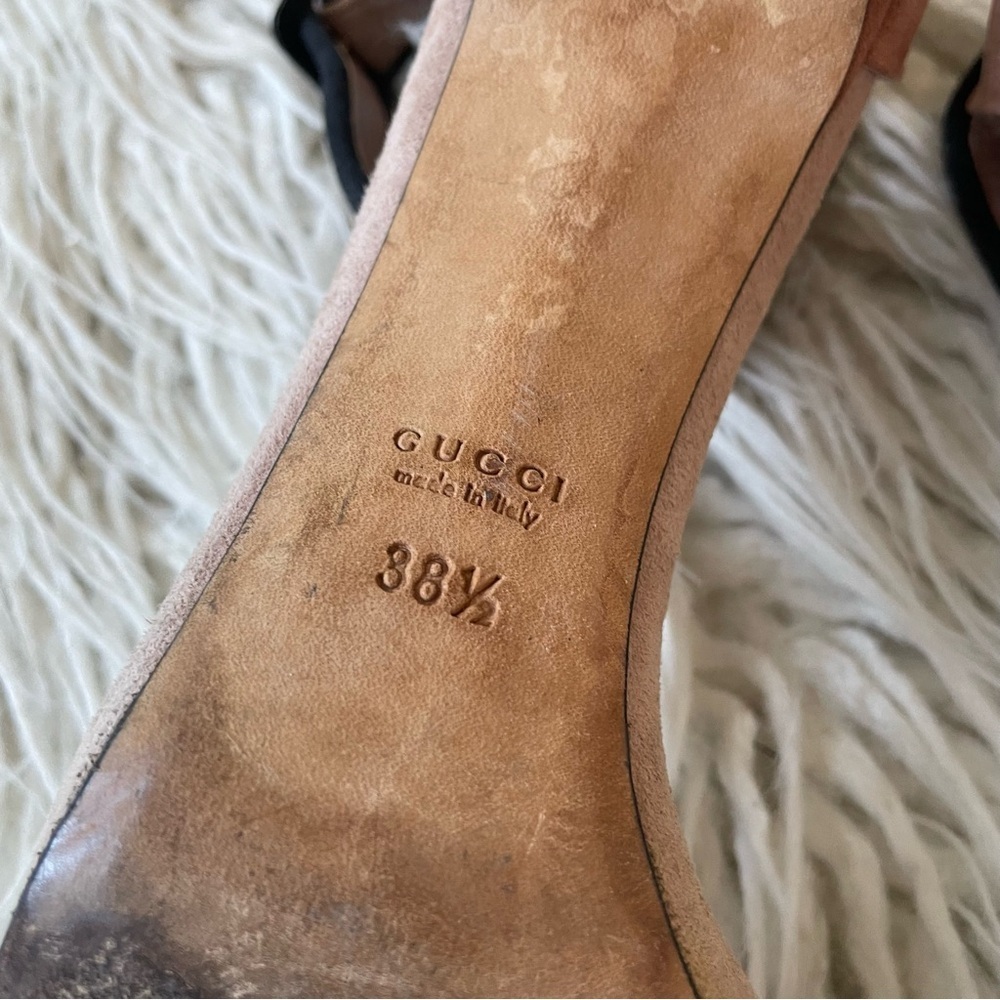 Gucci Suede Colorblock Dusty Rose Beige Ankle Strap Open Toe Heeled Sandals 38.5 - Picture 8 of 10